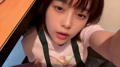 [Part-time internet cafe employee] While cleaning a room, this lovely worker gets sexually aroused when she witnesses the tissue left behind by a stud masturbating, and begins jerking while cleaning the room.